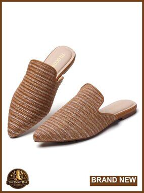 Pointed Toe Mules Slip On Backless Flats for Women Comfortable Work Shoes